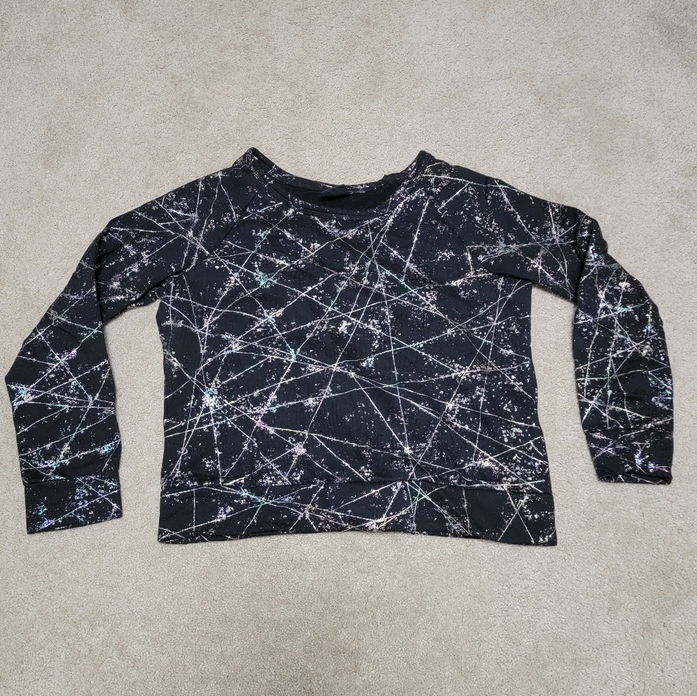 Jenni black sweatshirt w/ metallic multi-color splatter pattern, Juniors M